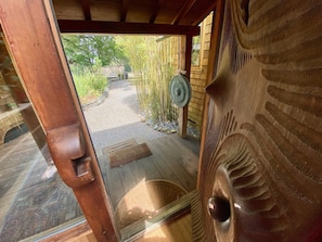 Hand-carved redwood front door by the famous sculptor, J.B. Blunk.