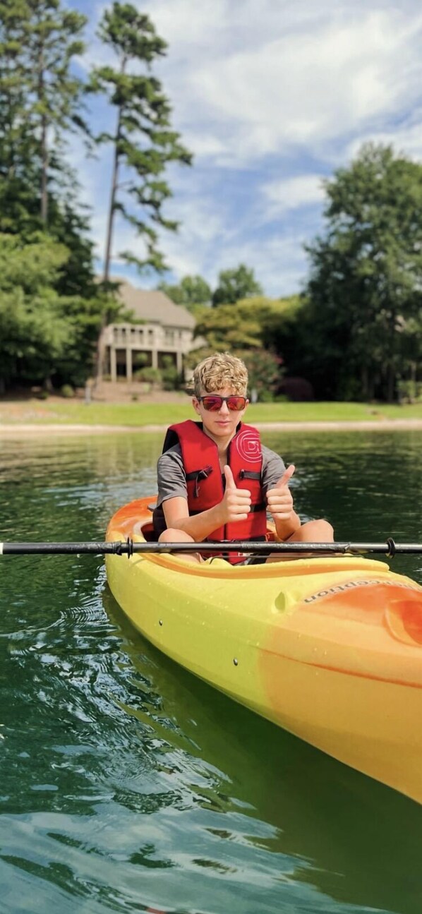Two thumbs up on kayaking on the lake!
