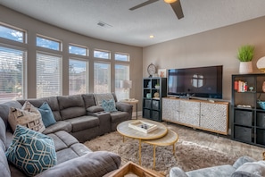Living room showing entertainment center