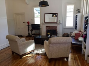 Lounge room with open fire