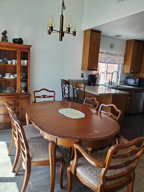 Dining table with 6 chairs.