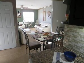 The sunny morning view from the kitchen to the living room...