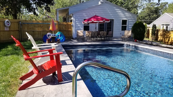 Lots of Poolside Lounging, Seating, and Pool Floats