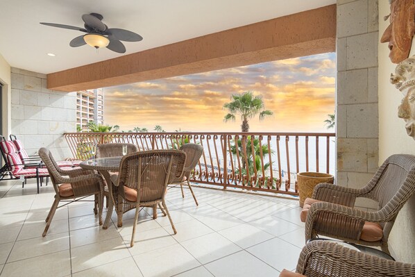 The patio is large and perfect for enjoying the evening.