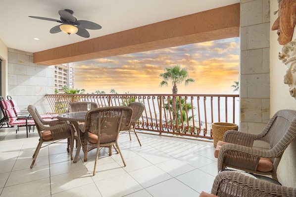 The patio is large and perfect for enjoying the evening.