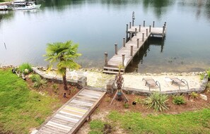 Upstairs view of dock and beach area 