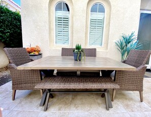 outdoor dining area nestled between the Casita and the main house.