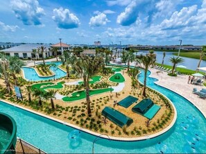 CLUBHOUSE 
-Free to use clubhouse with your booking!
-Tiki Bar
-Restaurant 
-Lazy River
-Putting Green
-Sand Volleyball
-Splash Pad
-Sports Court
-Pool
-Fitness Center
-Community Dock
-Private Cabanas
-Two Story Double Slide