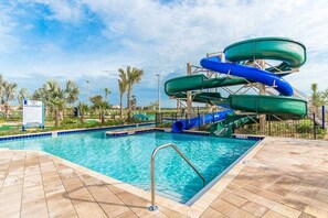 CLUBHOUSE 
-Free to use clubhouse with your booking!
-Tiki Bar
-Restaurant 
-Lazy River
-Putting Green
-Sand Volleyball
-Splash Pad
-Sports Court
-Pool
-Fitness Center
-Community Dock
-Private Cabanas
-Two Story Double Slide