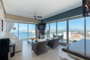 Living room and ocean views