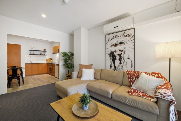 Living area with open kitchen