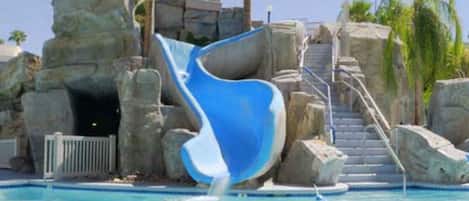 The kids will spend hours in the pool and on the waterslides.