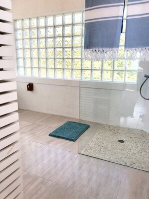 The shower in the main bedroom.