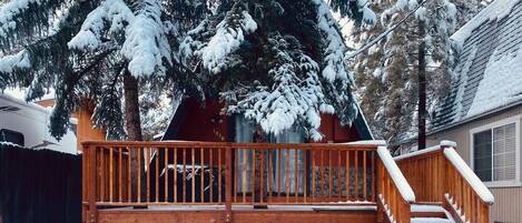 Snow covered Big Bear Cool Cabins, A-Frame Delight