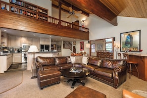 Living Area, Full Bar, Gas Fireplace, Dining Room, Kitchen, Upstairs Balcony and Bonus Room