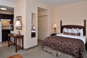 Drift to sleep in this plush bed.