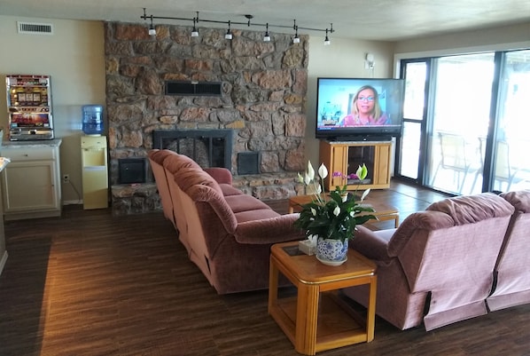 The living room between the deck and kitchen. 
