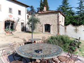 Plant, Sky, Property, Azure, Building, Window, Tree, Outdoor Furniture, Table, Chair