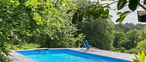 Water, Plant, Property, Azure, Swimming Pool, Sky, Shade, Rectangle, Grass, Natural Landscape
