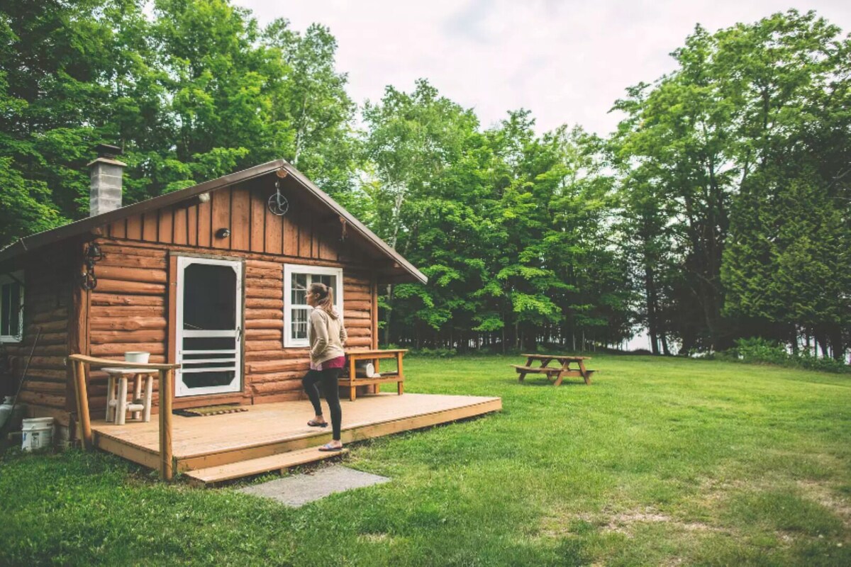 Cabin on lake with sauna – pets ok. Kayaks and boat provided.