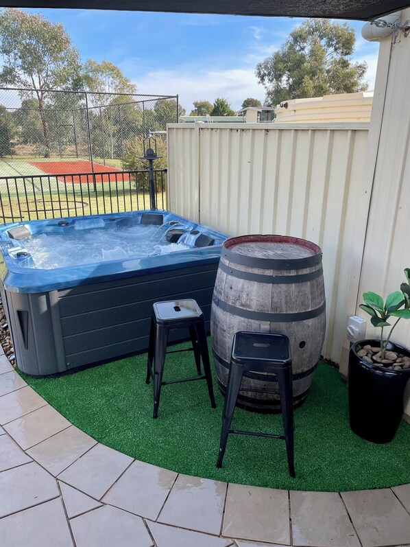 Relax in the brand new heated spa
