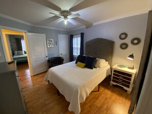 Bedroom 2 features a comfy memory foam mattress, Roku TV, closet & dresser.