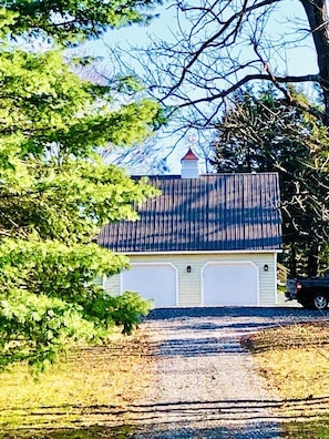 Looking up at the front of the carriage house (garage not accessible to guests)