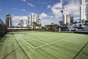 You are welcome to use tennis court as long as you have your own racquets