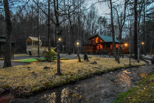 Lighted with 14 flood lights, rambling creek is year round.