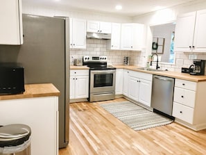 Renovated Kitchen - New appliances, butcher block countertops, single basin sink