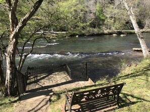 Deck to river, with stairs for easy access 