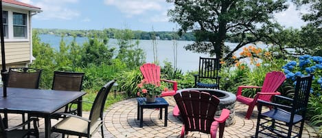 Patio and firepit area overlooking the lake.