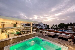 Rooftop jacuzzi is perfect spot to view sunsets and soak after a fun day