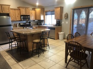 Kitchen, dining room and bar seating