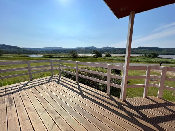 Decking on front of The Chalet - morning coffee with a view 