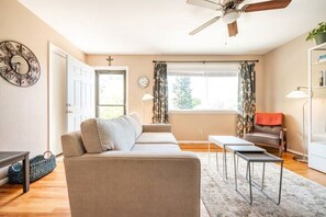 Living room with view of Pikes Peak