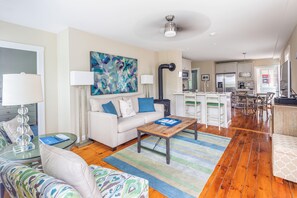 Living room looking into kitchen