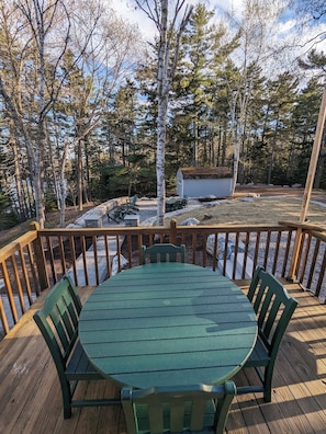 From the deck looking down at the patio.