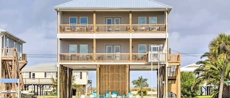 This stilted home offers a unique getaway on Dauphin Island!