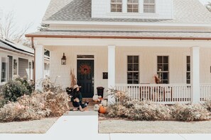 Our large wrap around porch in the newly developed SoFay area creates a warm inviting southern feel pefect for enjoying the grill, porch rockers, and everything that DT Fayetteville has to offer!