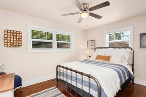 Our third bedroom has a Queen-size bed, closet, dresser and nearby bath.