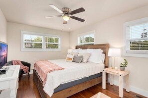 Our Master bedroom is complete with a King-size bed, closet, Smart TV, plenty of natural light and a stunning en suite bathroom.