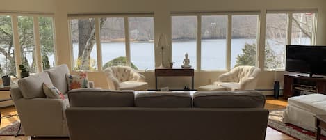 Living room with view of the Narrow River