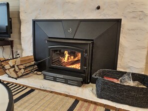 Wood fireplace - so cozy.