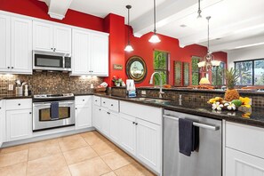 The kitchen is thoughtfully and well appointed, including essential small appliances