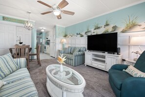 Living room looking into kitchen