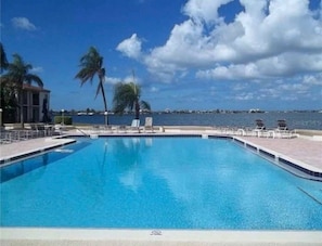 Pool with view of Boca Ciega Bay