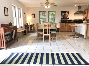 Dining table seats eight.