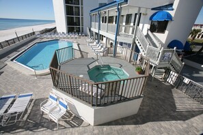 Sparkling pool and hot tub on the sun deck