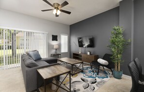 Cozy living room, equipped with a smart TV and designed for ultimate comfort